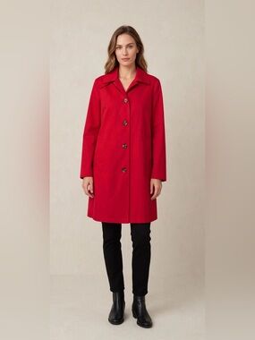 Ralph Lauren Bold Red Button-Front Trench Coat - Water Resistant